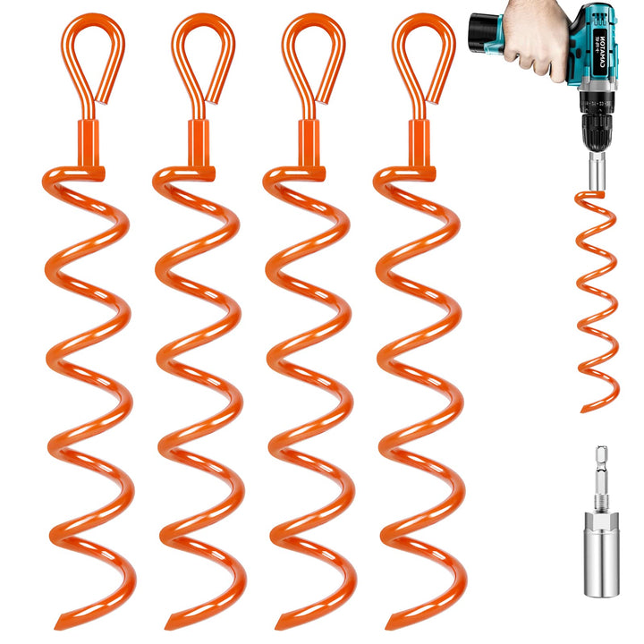 Kamfwert 4 Stück Bodenanker mit Adapter, Bodenanker Erdanker für Trampolin, Spiralschuppen-Anker-Kit
