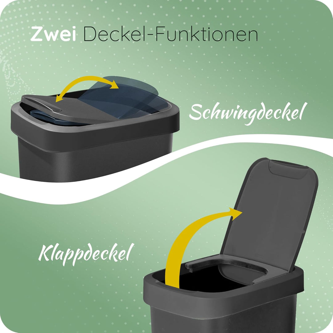 Novaliv Sparset 5x Mülleimer 25L mit 2in1 Deckel, Klappdeckel & Schwingdeckel, Anti-Geruch Abfalleim