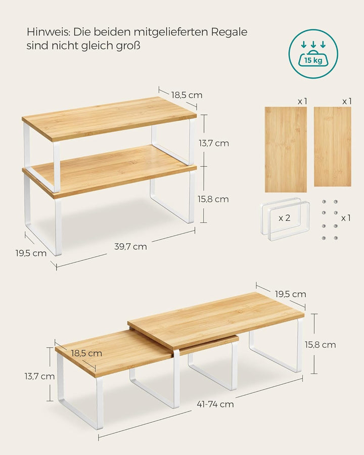 SONGMICS Gewürzregal, 2er Set Küchen-Organizer, Küchenregal, Schrank-Organizer Küche, erweiterbar, k