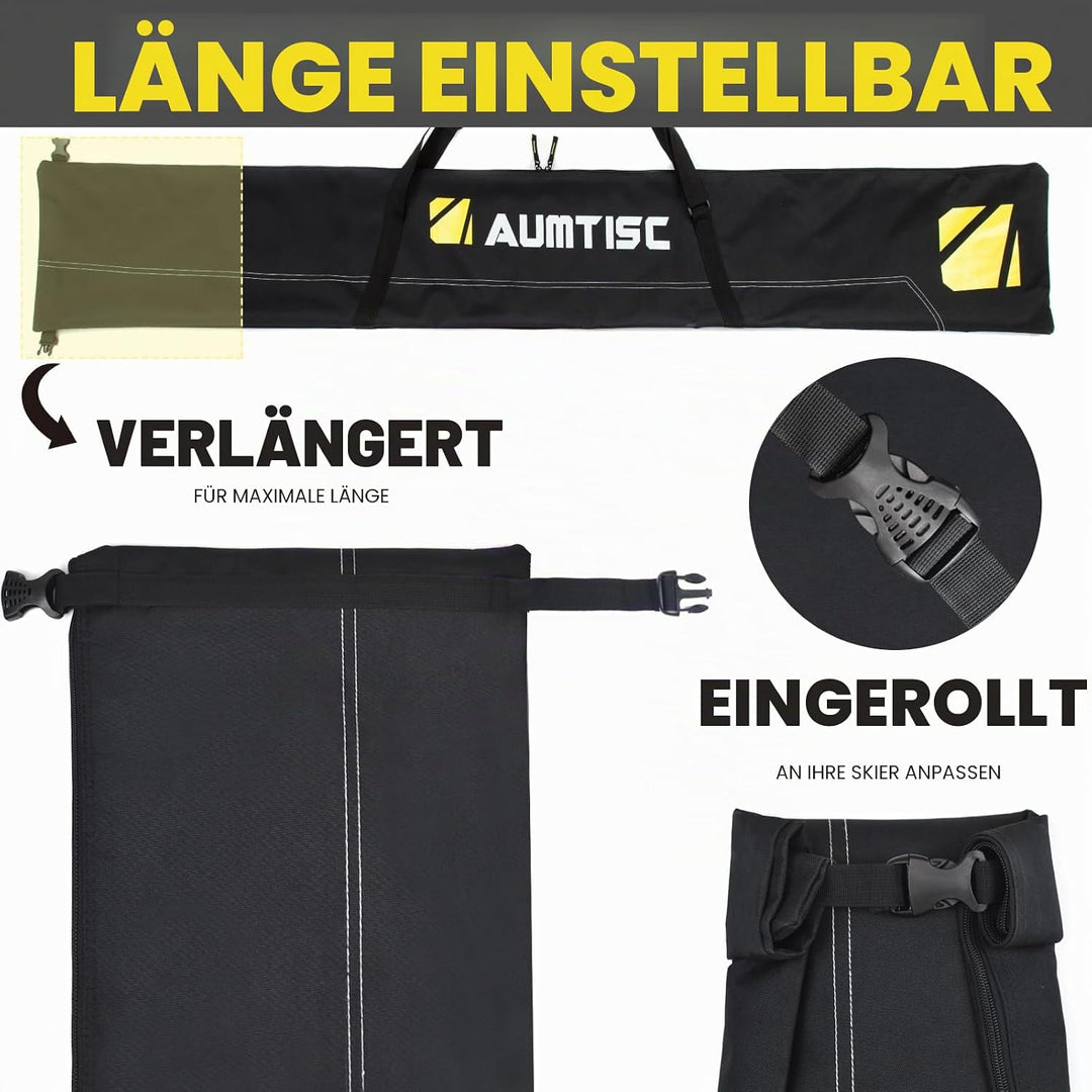 AUMTISC Skitasche Set Skisack &Skischuhtasche Längenverstellbare Bis 200 cm für 1 Paar Ski & Skischu