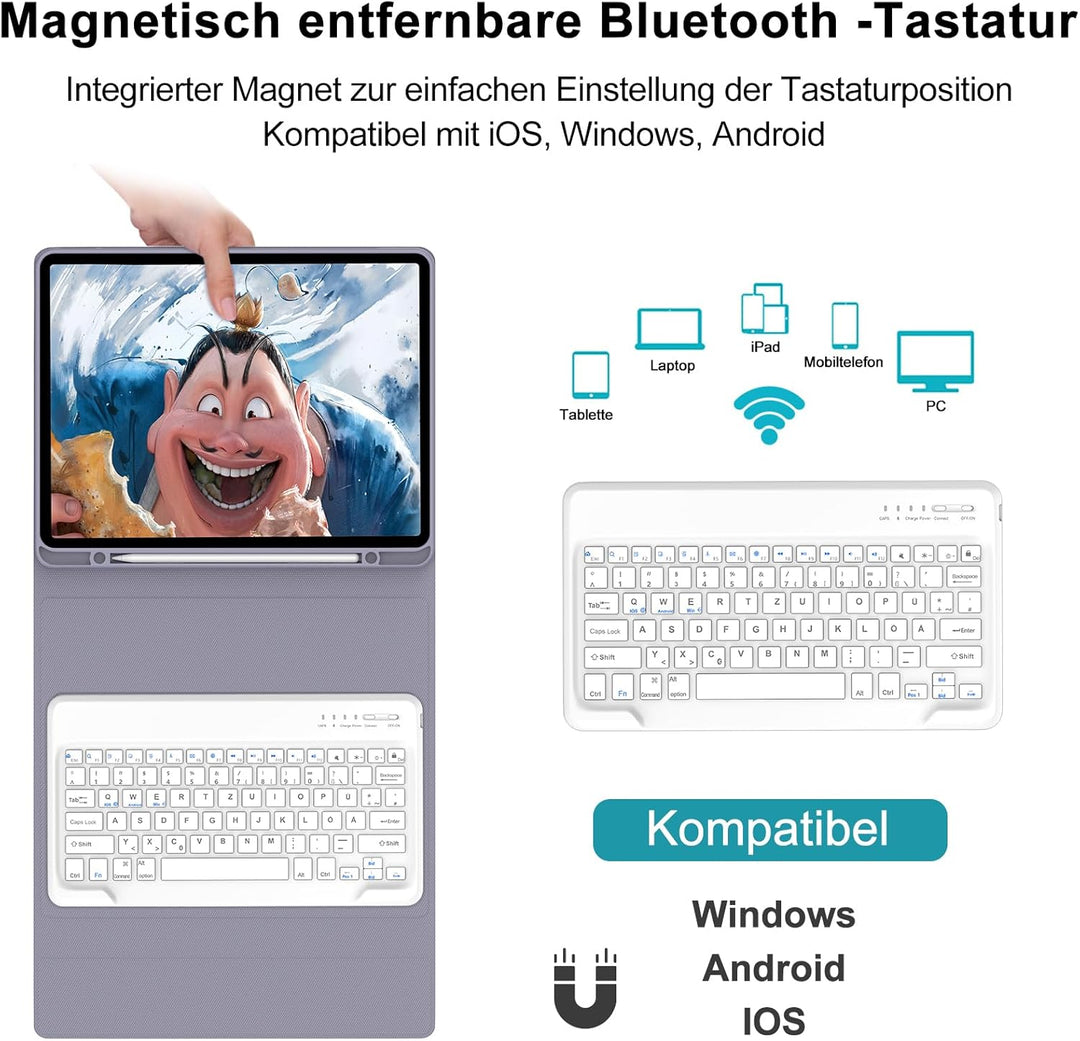 Hülle mit Tastatur für iPad Pro 12.9 (6/5/4/3 Gen), Deutsches QWERTZ, Magnetisch Abnehmbarer Bluetoo