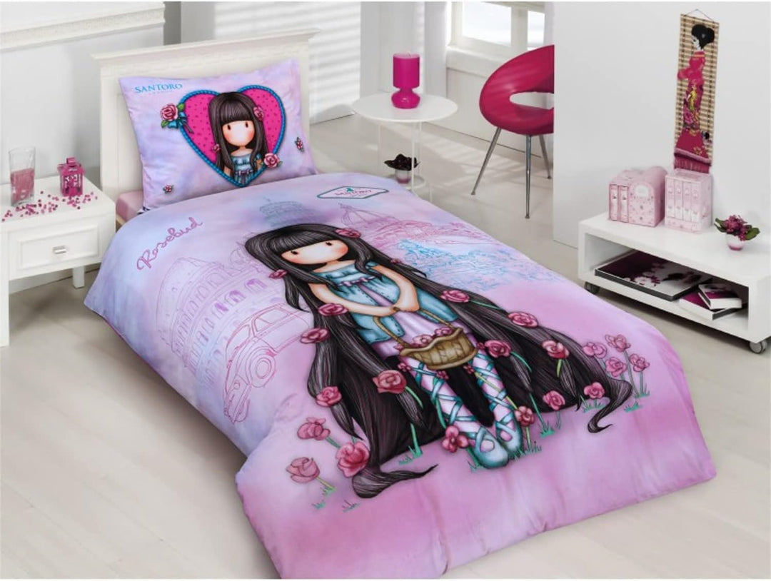 Halantex Santoro Gorjuss Bettwäsche-Set für Mädchen mit Rosebud-Puppe – 2 Stück Bettbezug 140 x 200