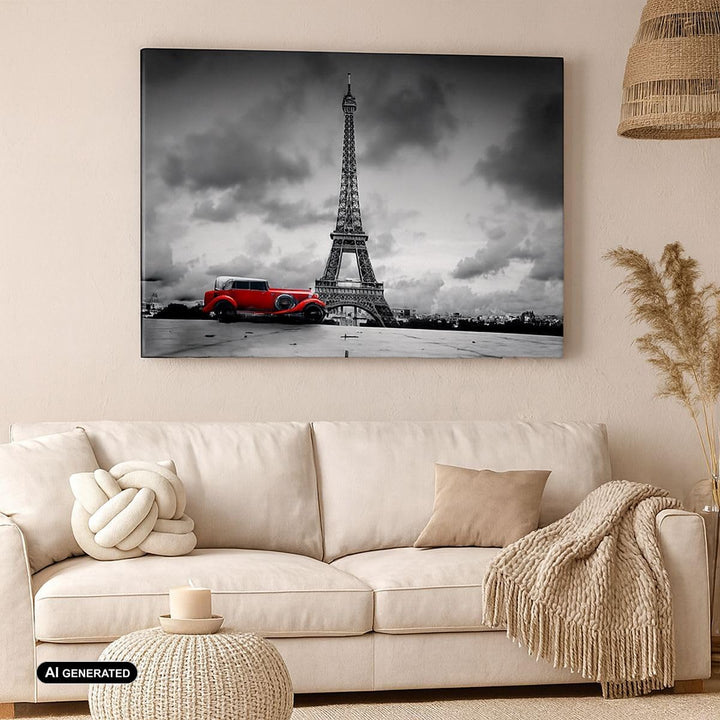 Bilder auf Leinwand 100x70cm Leinwandbild Auto Eiffle Paris Stadt Gross Wanddeko Bild Schlafzimmer K