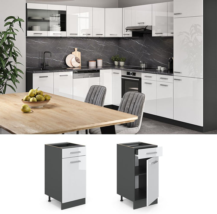 Vicco Küchenunterschrank R-Line, Weiss Hochglanz/Anthrazit, 40 cm ohne Arbeitsplatte Weiss Hochglanz