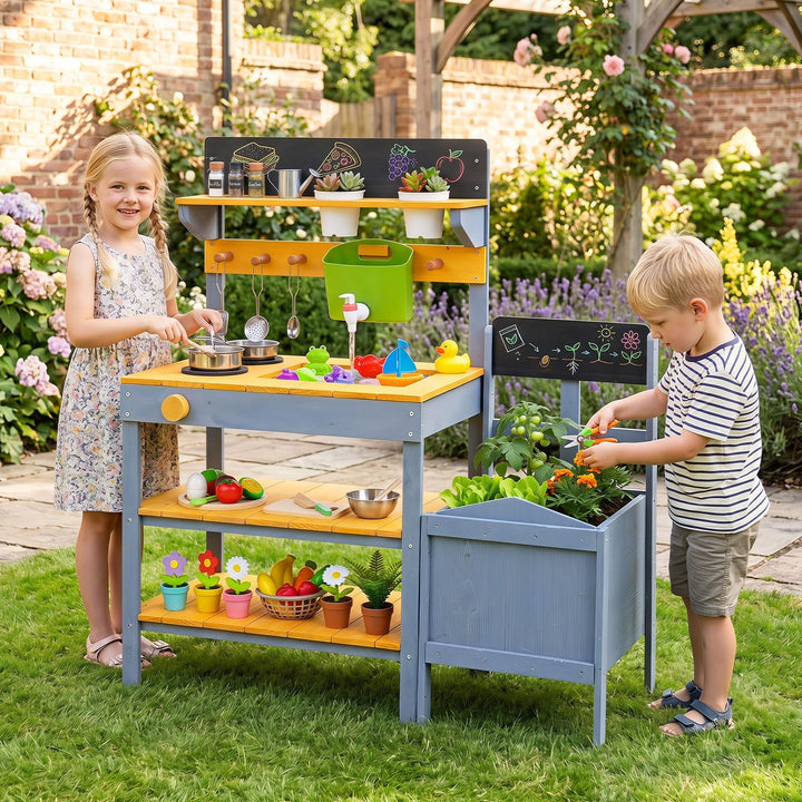 COSTWAY Matschküche Kinder Outdoor, Spielküche mit Wassertank &amp; Wasserhahn