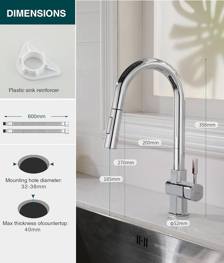 Wasserhahn Küche,Hochdruck Küchenarmatur mit Ausziehbar Brause,Armatur Küche 360° Drehbar,Spültischa