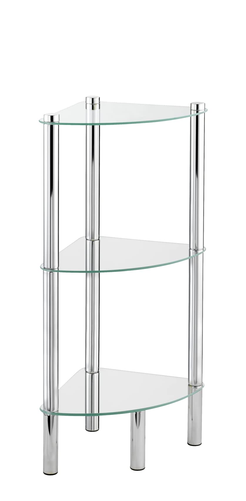 WENKO Eckregal Yago mit 3 Glasablagen - Badregal, Edelstahl rostfrei, 30 x 74 x 30 cm, Glänzend 3 Et