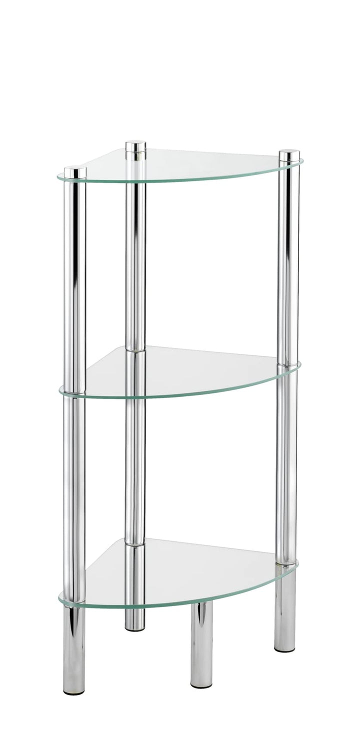 WENKO Eckregal Yago mit 3 Glasablagen - Badregal, Edelstahl rostfrei, 30 x 74 x 30 cm, Glänzend 3 Et