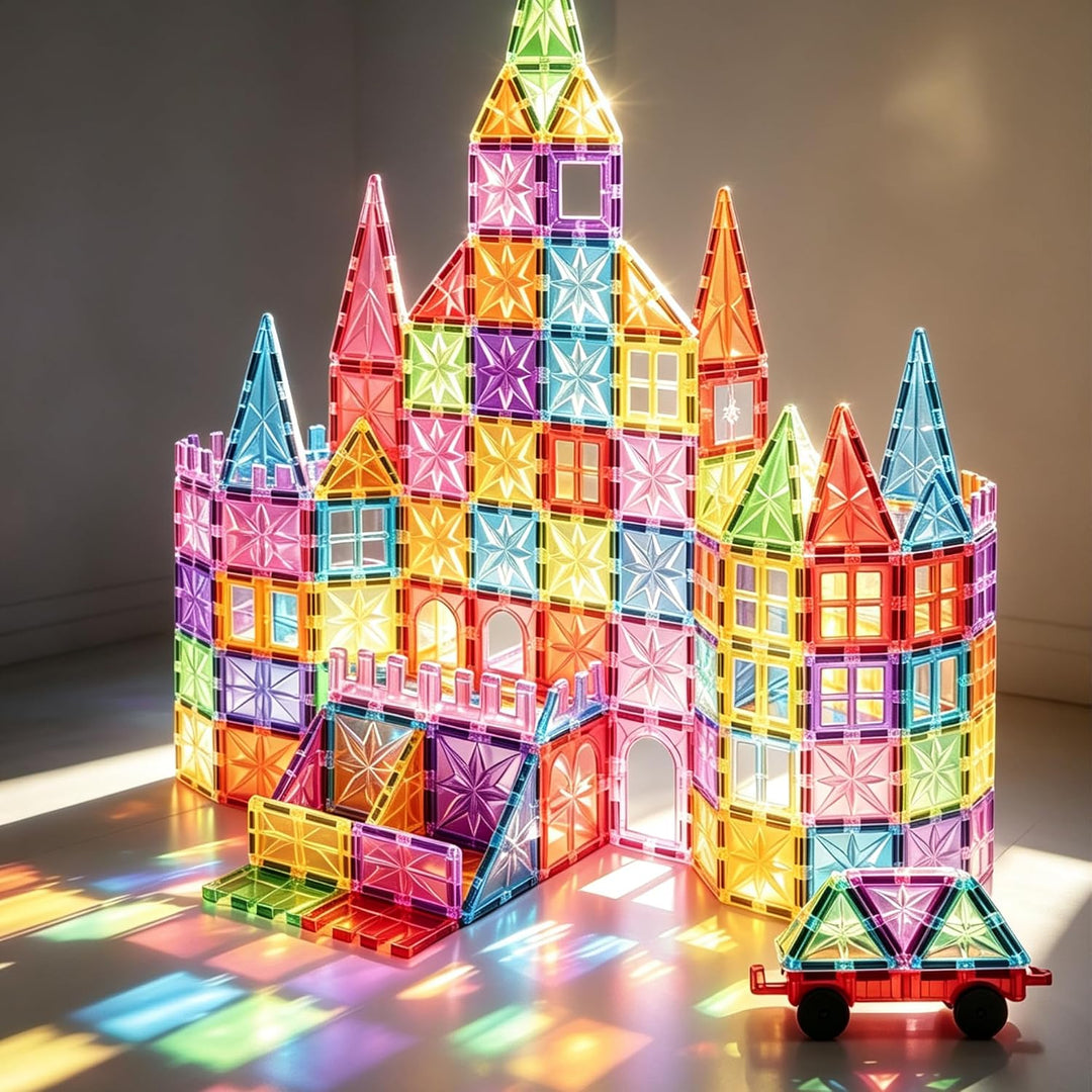 Magnetische Fliesen, STEM-Bauspielzeug mit 100 Teilen, sensorische magnetische Bausteine für Kleinki