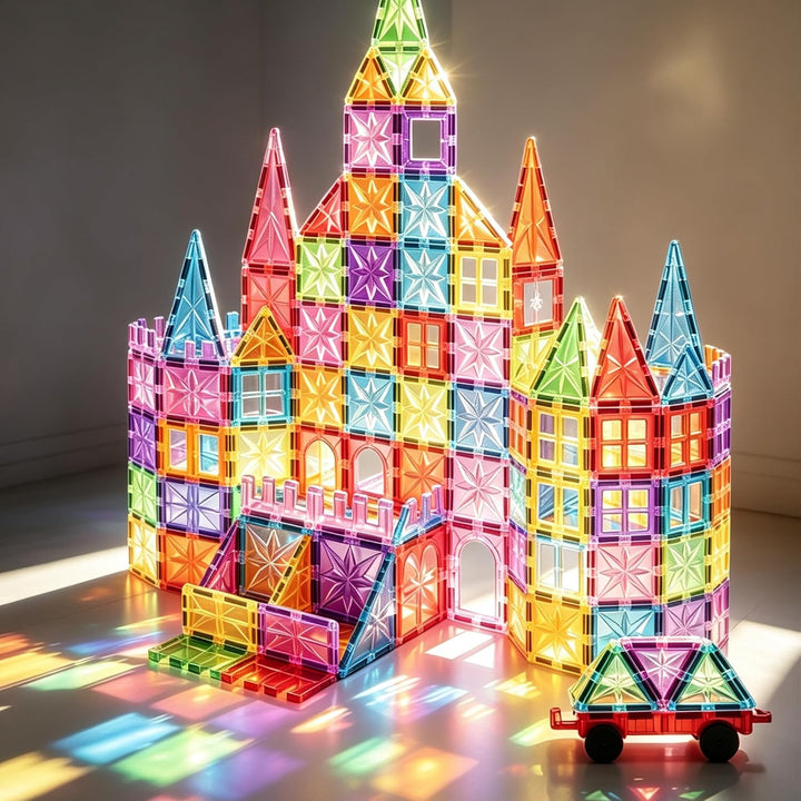 Magnetische Fliesen, STEM-Bauspielzeug mit 100 Teilen, sensorische magnetische Bausteine für Kleinki