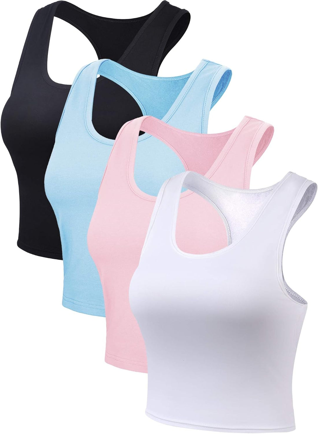 BOAO 4 Pieces Basic Crop Tank Tops Sleeveless Racerback Crop Sport Top for Women M Schwarz, Weiss, B