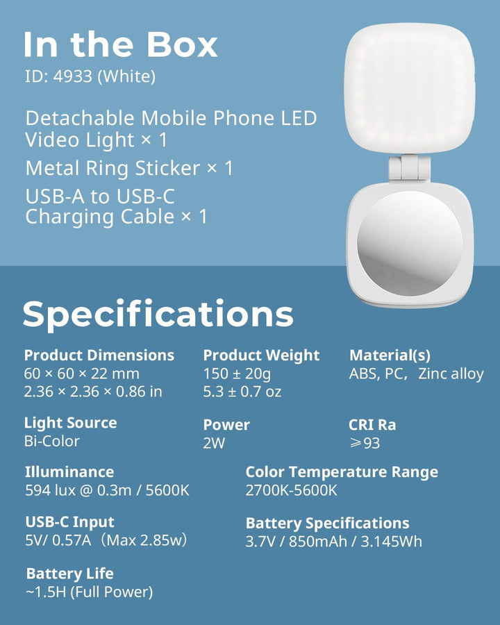 SMALLRIG Vibe P48 LED Video Light Magnetisches Selfie-Licht für iPhone, Telefonlicht mit Spiegel, So