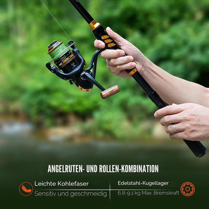 THKFISH Angelrute und Rolle Combo mit Rucksack, Teleskop-Angelrute Spinnrolle Kit mit Angelködern, Z