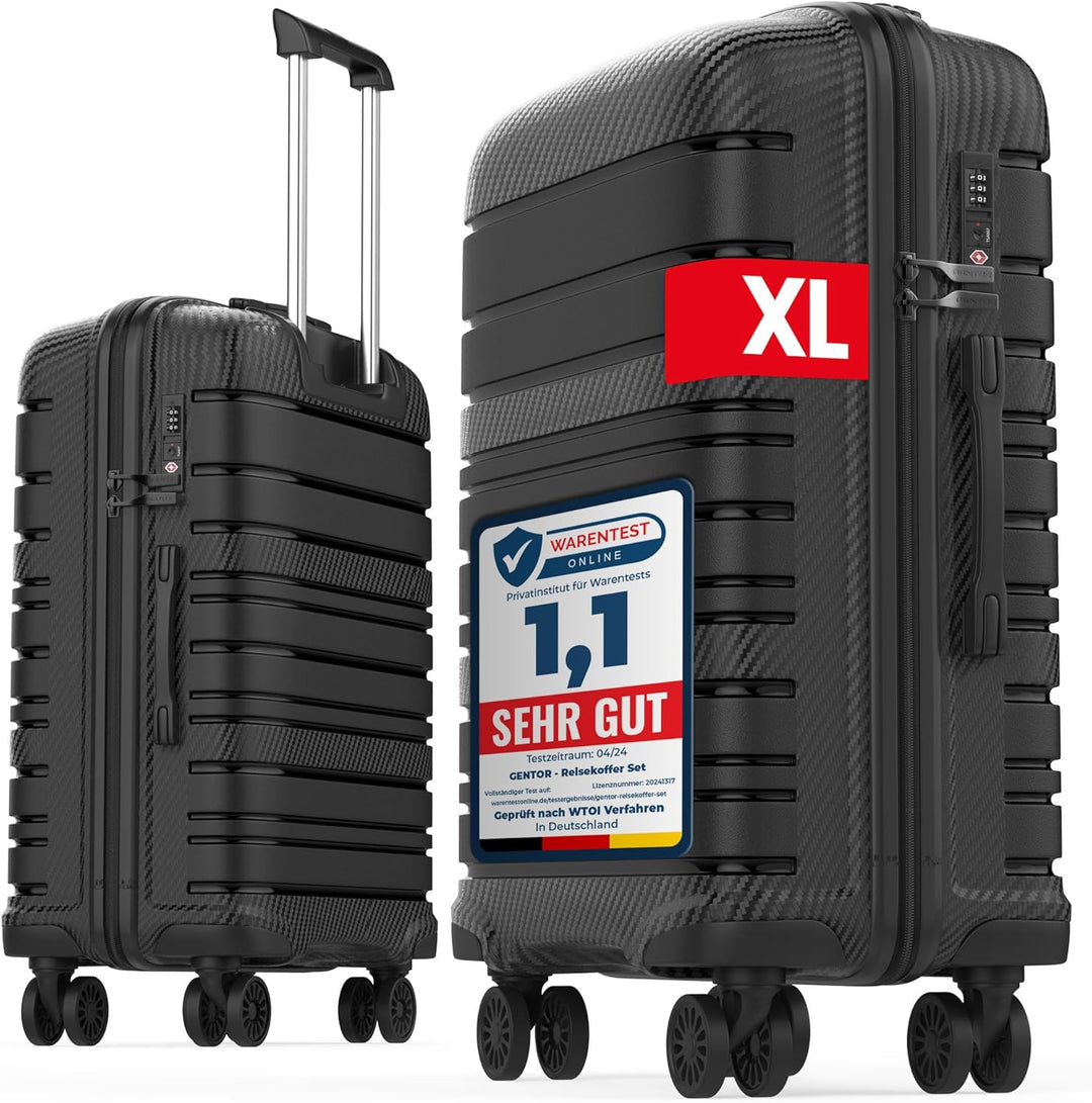 GENTOR Koffer Reisekoffer mit Rollen Carbonoptik Hartschalenkoffer Trolley Handgepäck mit TSA-Schlos