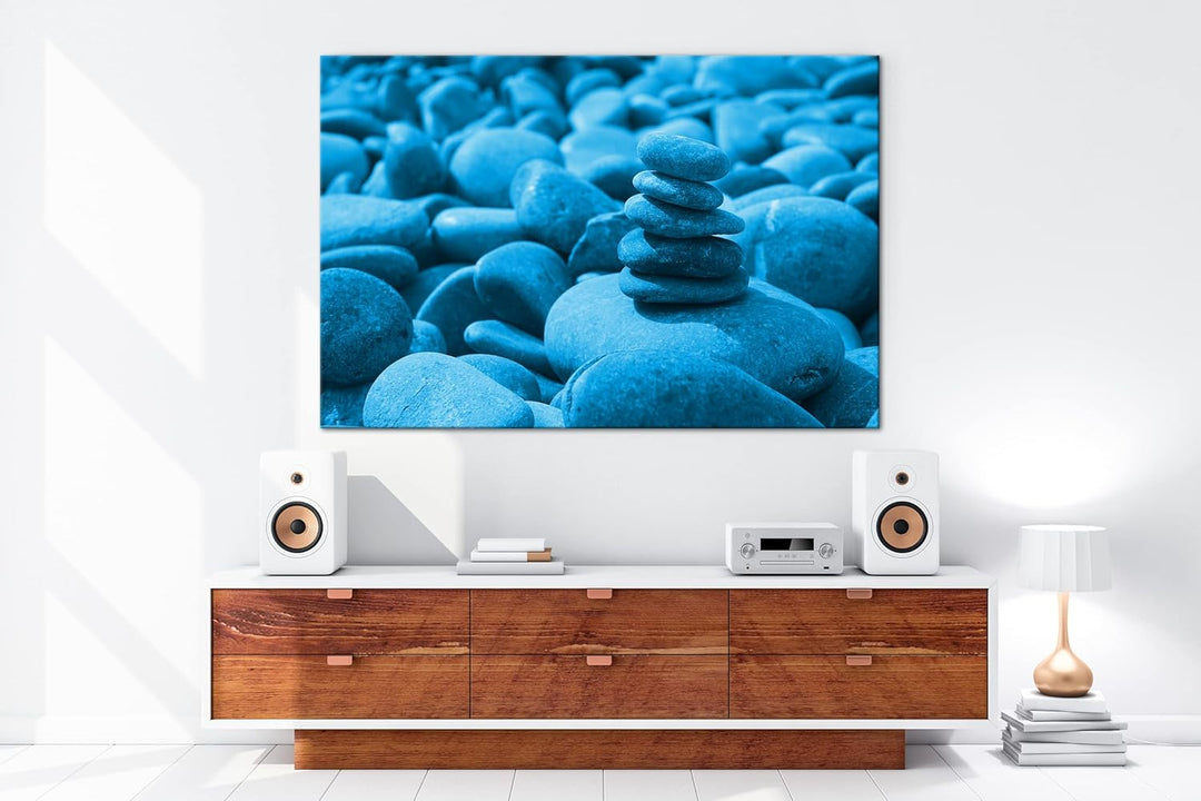 deyoli bunte Meditations Steine Format 120x80 Effekt: Monocrome Blau als Leinwandbild, Motiv fertig