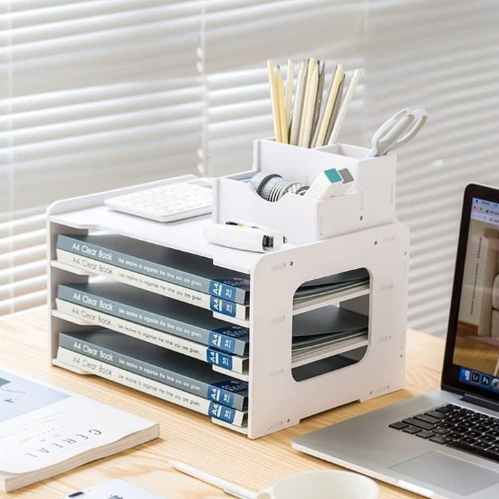 Umllpet Briefablage, 4-Tier Schreibtisch Organizer, Stapelbares Dokumentenablage, A4 Papier Aktenauf