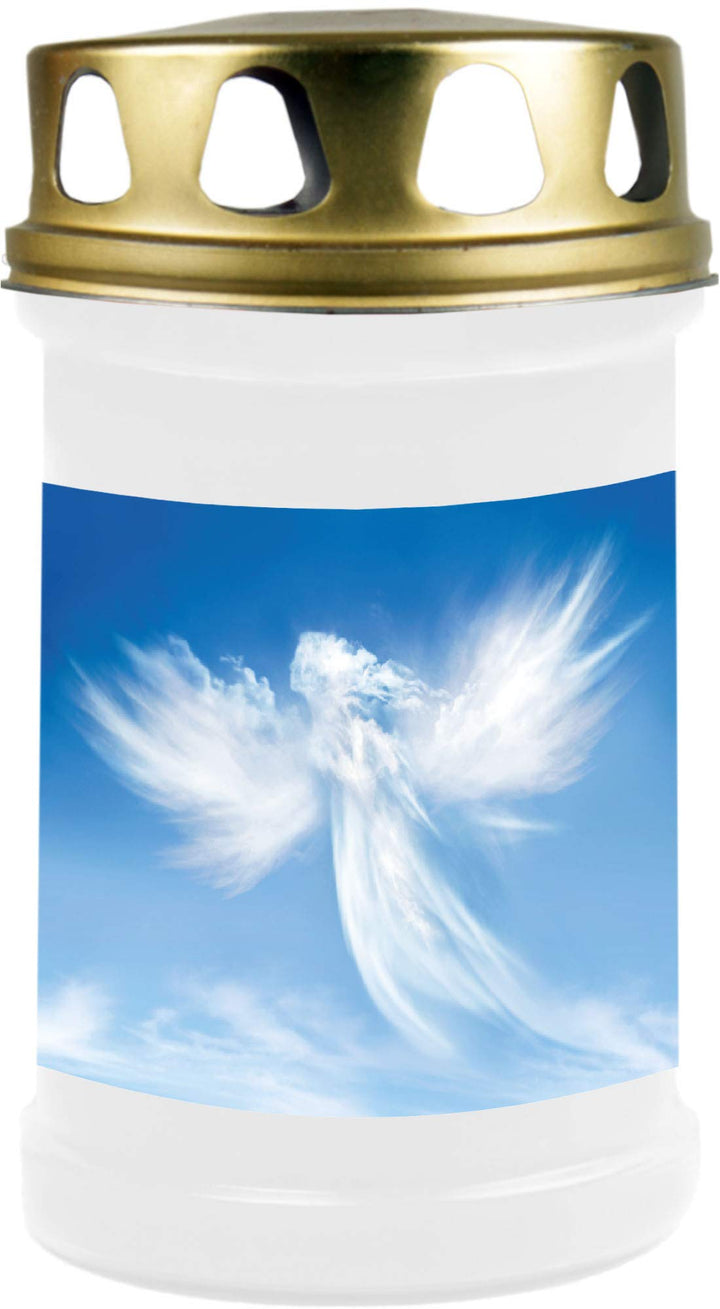 HS Candle 8er Pack Grabkerzen mit Motiv, Grablicht mit Brenndauer von ca. 2 Tage, Motiv: Engel Wolke