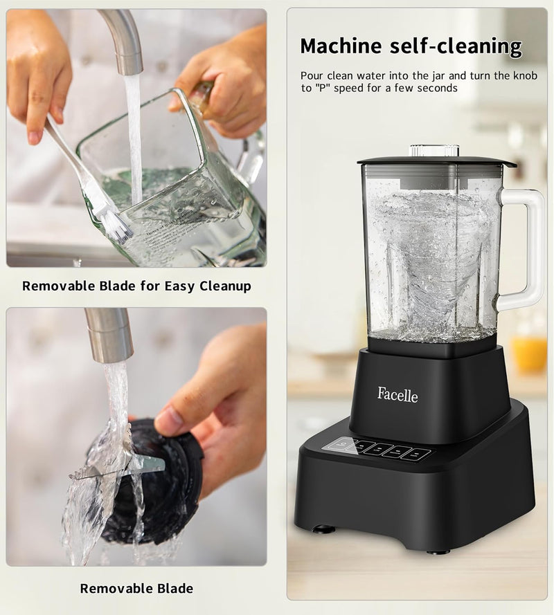 Standmixer, Facelle Mixer Smoothie Maker für Smoothies und Shakes, 1,6L Glasmixer mit Touchscreen 3+