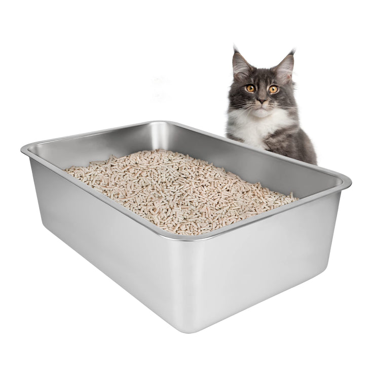 IKITCHEN Grosse Katzentoilette Edelstahl(50×35×20cm), Litter Box Katzenklo, Katzen und Kaninchen Met