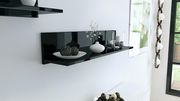 Vladon Wandregal Skadu, Schweberegal mit praktischer Ablage, Schwarz Hochglanz (97,5 x 18,5 x 18,5 c