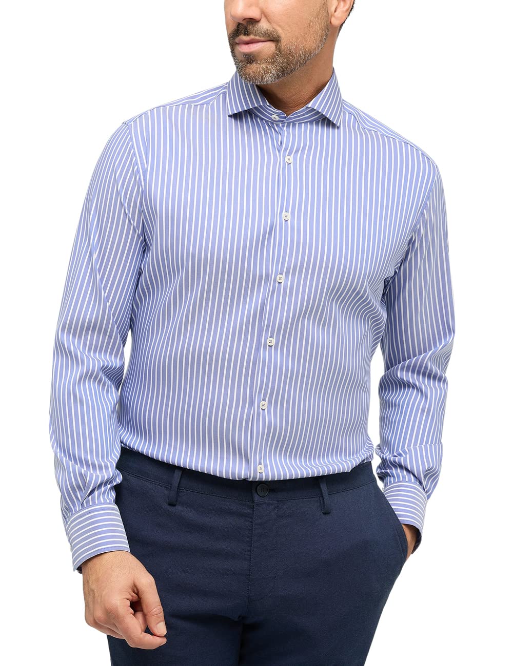 ETERNA Herren bedrucktes Baumwollhemd, Modern Fit 43 Dunkelblau, 43 Dunkelblau