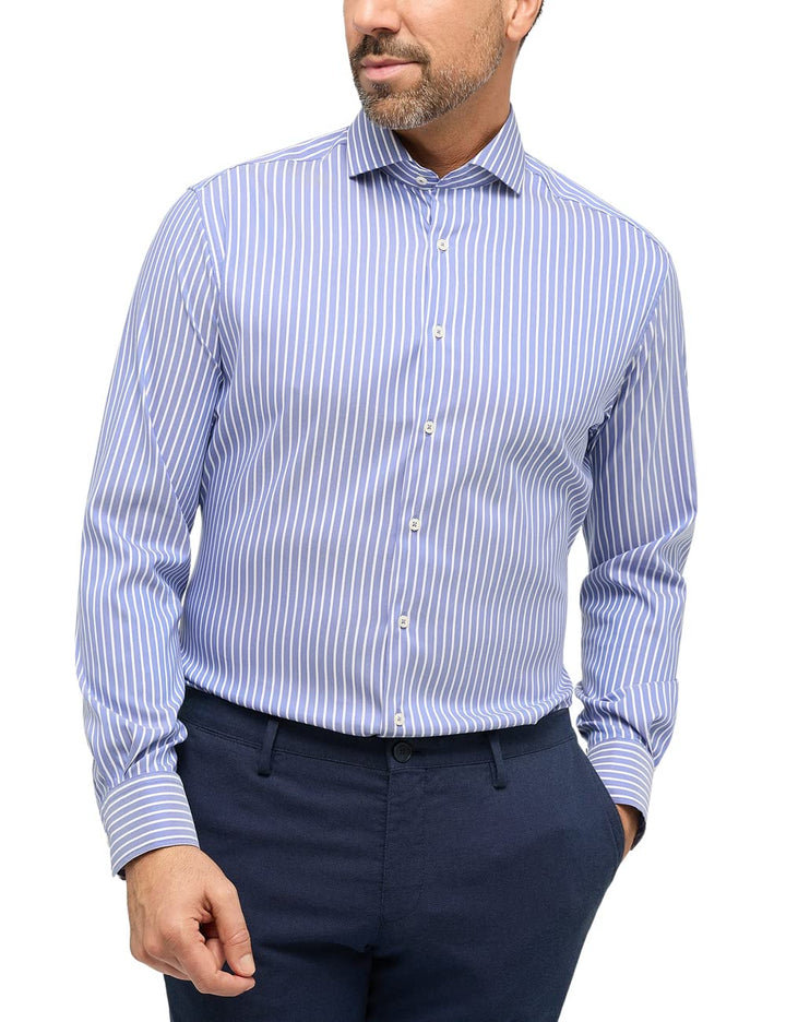 ETERNA Herren bedrucktes Baumwollhemd, Modern Fit 43 Dunkelblau, 43 Dunkelblau