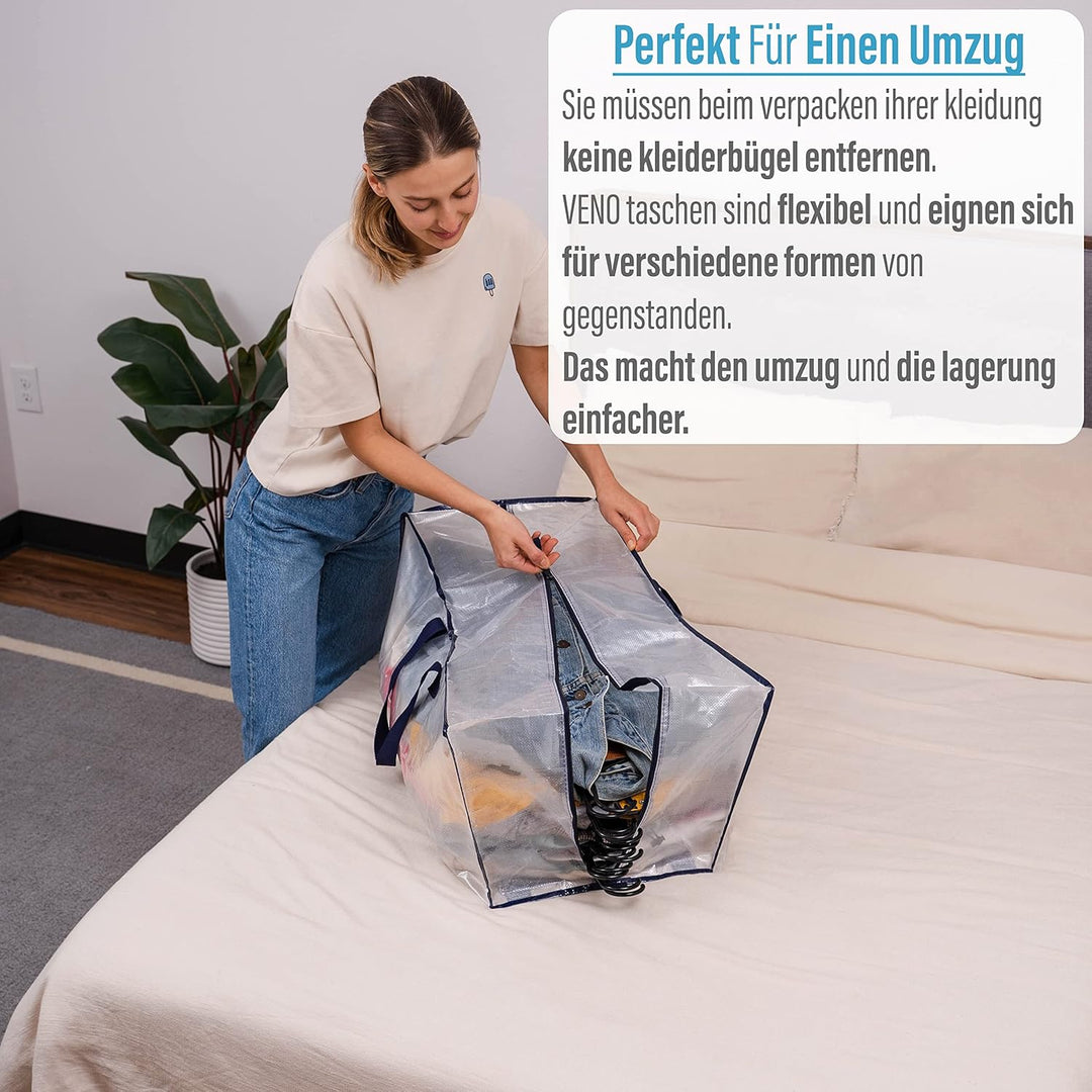 VENO 2-er Pack extra grosse Umzugstaschen mit Rucksackgurten, Umzugshelfer, starke Griffe und Reissv
