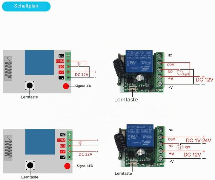 QIACHIP DC 12V Funkschalter mit Fernbedienung 433 mHz,Funk Relais 1 Kanal Momentan Schalter, Sender