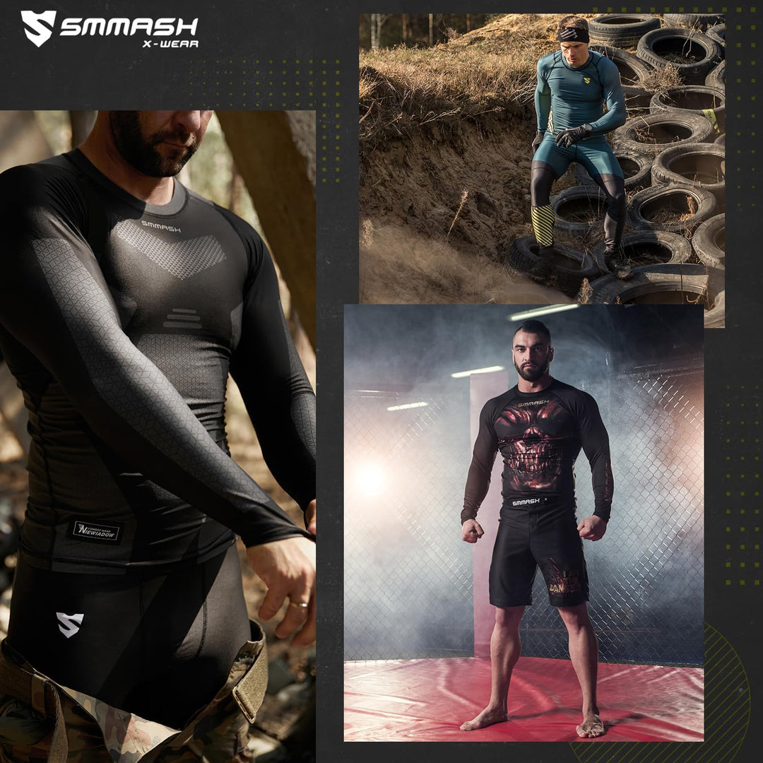 SMMASH Funktionsshirt Herren Rashguard Kurzarm Sportshirt MMA Thaibox Muay Thai Kickboxen Atmungsakt