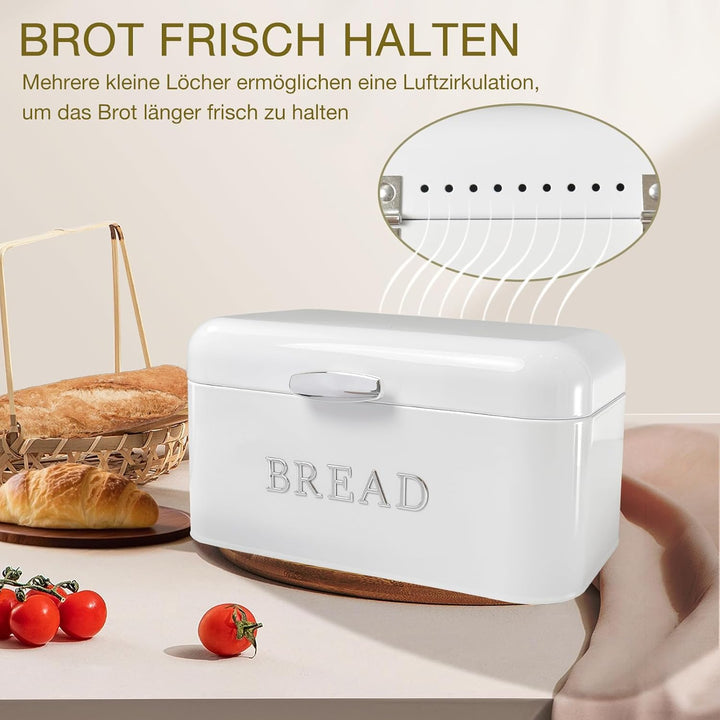 Brotkasten Grosser Metall-Brotkasten mit Deckel Ideales Breadbox zur langen Aufbewahrung von Brot &