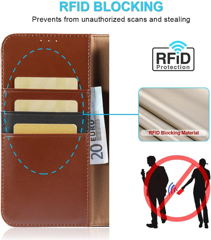 LENSUN Handyhülle für Samsung Galaxy S24 FE Echtleder, Hülle [Echtes Leder][Wallet Funktion][Kartenf