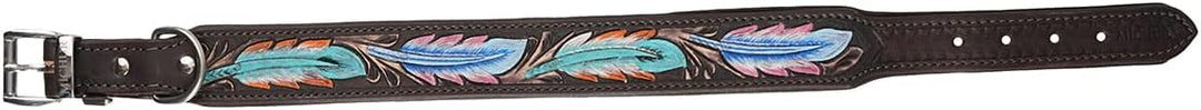 MICHUR Pietro Braun Schwarz mit Feder Muster, Hundehalsband Leder, Lederhalsband Hund, Halsband, Led