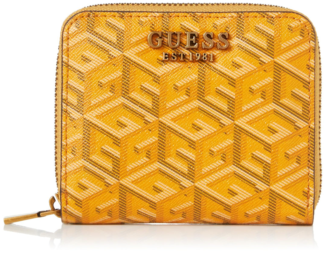 GUESS Damen Laurel SLG Small Zip Around Bag Gelbes Logo, Gelbes Logo