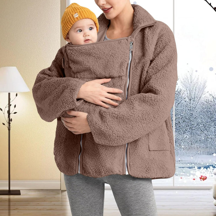 Umstandsjacke mit Babyeinsatz Warm Teddy Fleecejacke Umstands Baumwolljacke Winter Umstandsmode 2 in