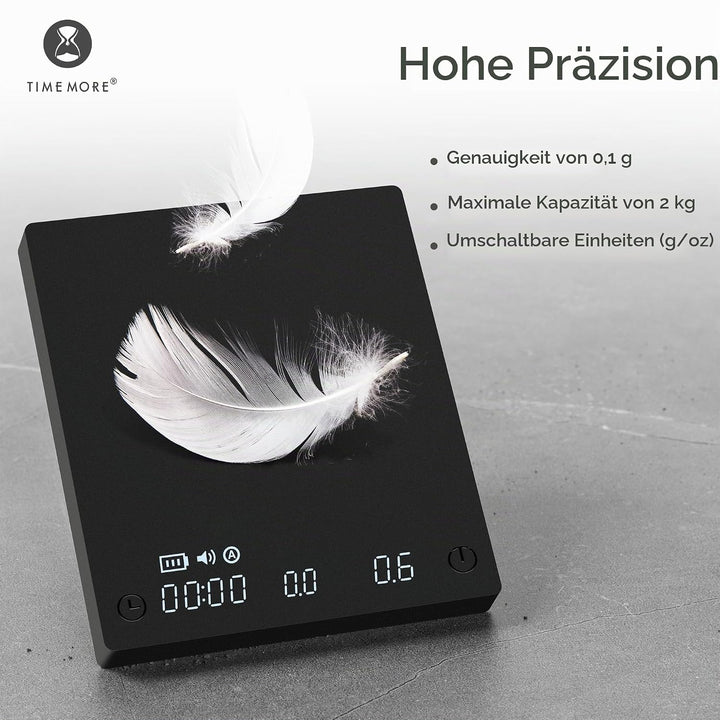 TIMEMORE Black Mirror Mini, digitale Kaffeewaage mit Timer, 2 kg/0,1 g, Durchflussrate-Funktion, kom