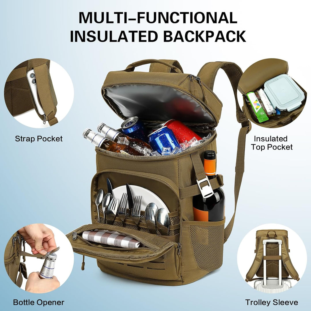 Kühlrucksack 25L Taktischer Kühltasche Rucksack Isolierte Auslaufsicher Kühl Thermo Rucksack mit Fla