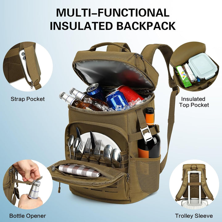 Kühlrucksack 25L Taktischer Kühltasche Rucksack Isolierte Auslaufsicher Kühl Thermo Rucksack mit Fla