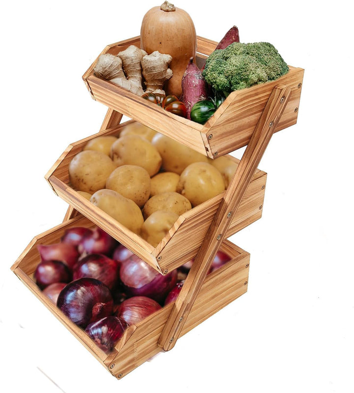 Calm Cozy Obstkorb aus Holz 3 Etagen, Gemüsekorb Obst Etagere, Aufbewahrung Halter für Obst, Kuchen,