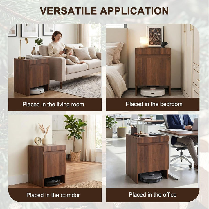 Robot Vacuum Storage Cabinet with Doors Robot Vacuum Cabinet with Pull-Out Top Wood Freestanding Rac