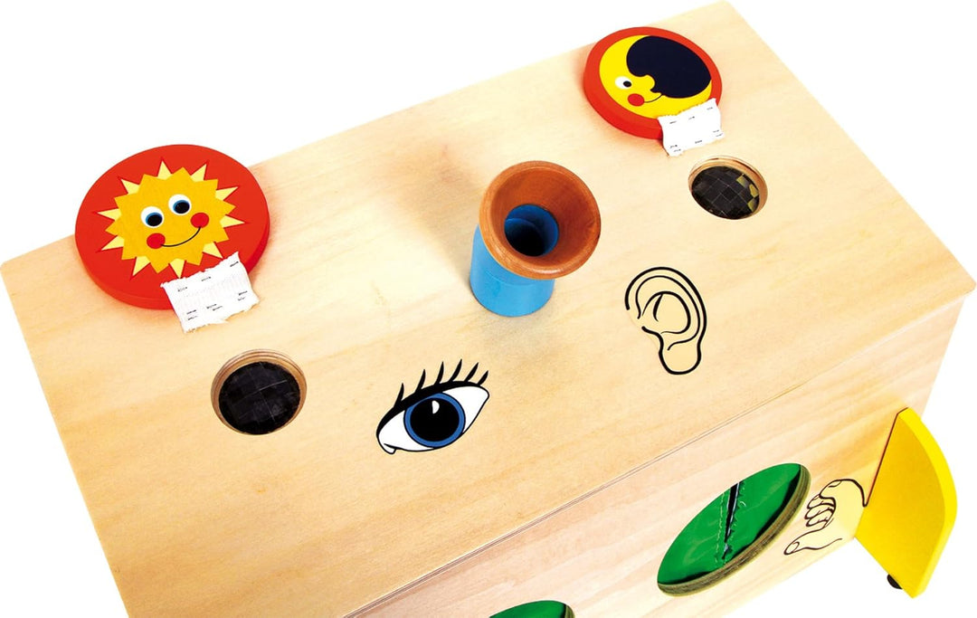 small foot Fühl-Box aus Holz, Sinnesspiel, schult spielerisch den Tast- Hör- und Sehsinn, ab 3 Jahre