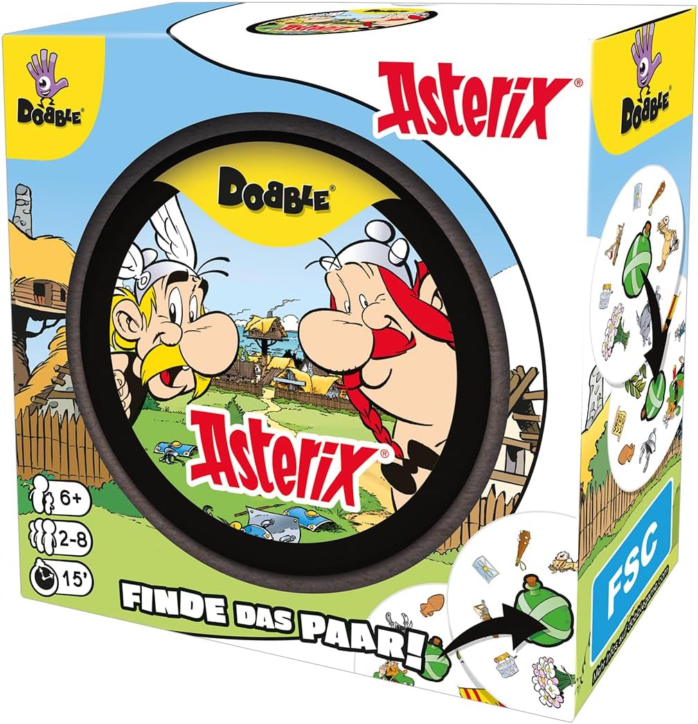 Asmodee, Dobble Asterix, DE-Version, Familienspiel für 2-8 Spieler ab 6 Jahren, Schnelles Reaktionss