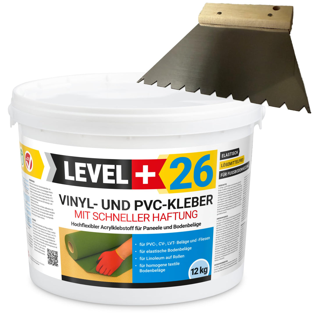 26 Vinylkleber PVC LVT CV Paneele Teppich 12kg, Schnellhaftender Acrylkleber für LVT, CV, Teppich &amp;