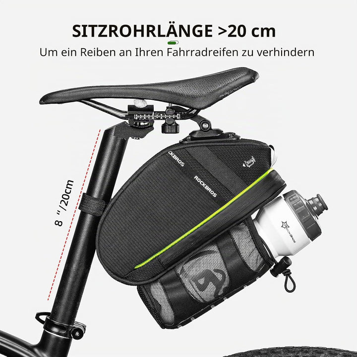 ROCKBROS Fahrrad Satteltasche 1,5L Kratzfest Fahrradtasche mit Flaschenhalter Fahrradsitz Tasche für