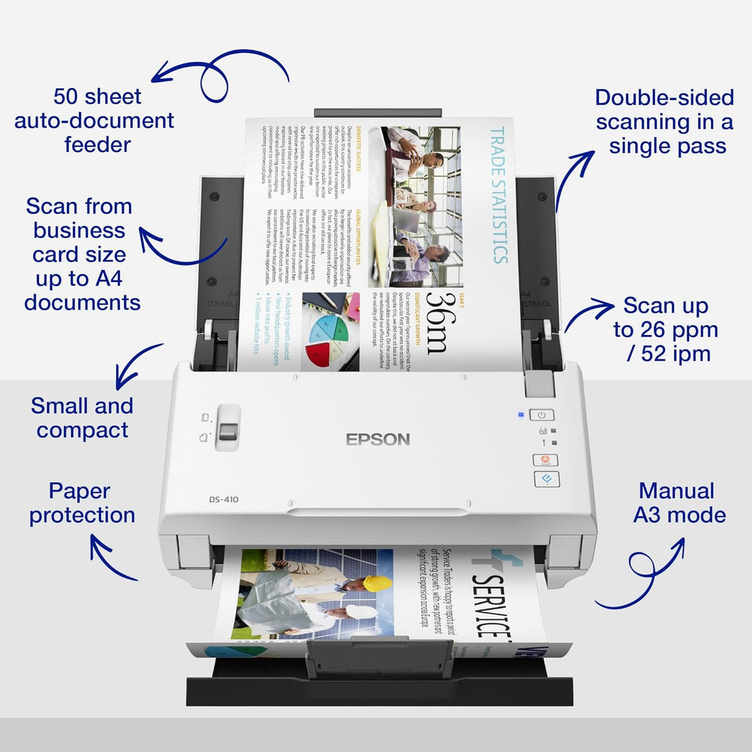 Epson Workforce DS-410 Desktop-Business-Scanner, 26 ppm, USB