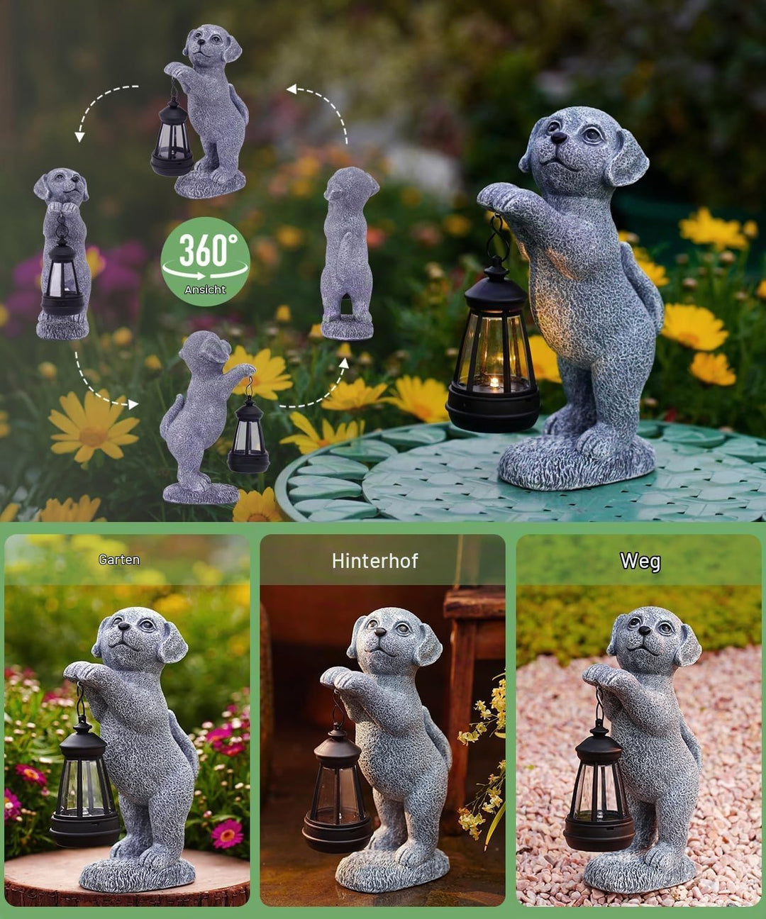 Hund Deko Solarlampen für Aussen Garten - Hundfiguren Solar Lichterkette für Aussen Hunde Solar Gart