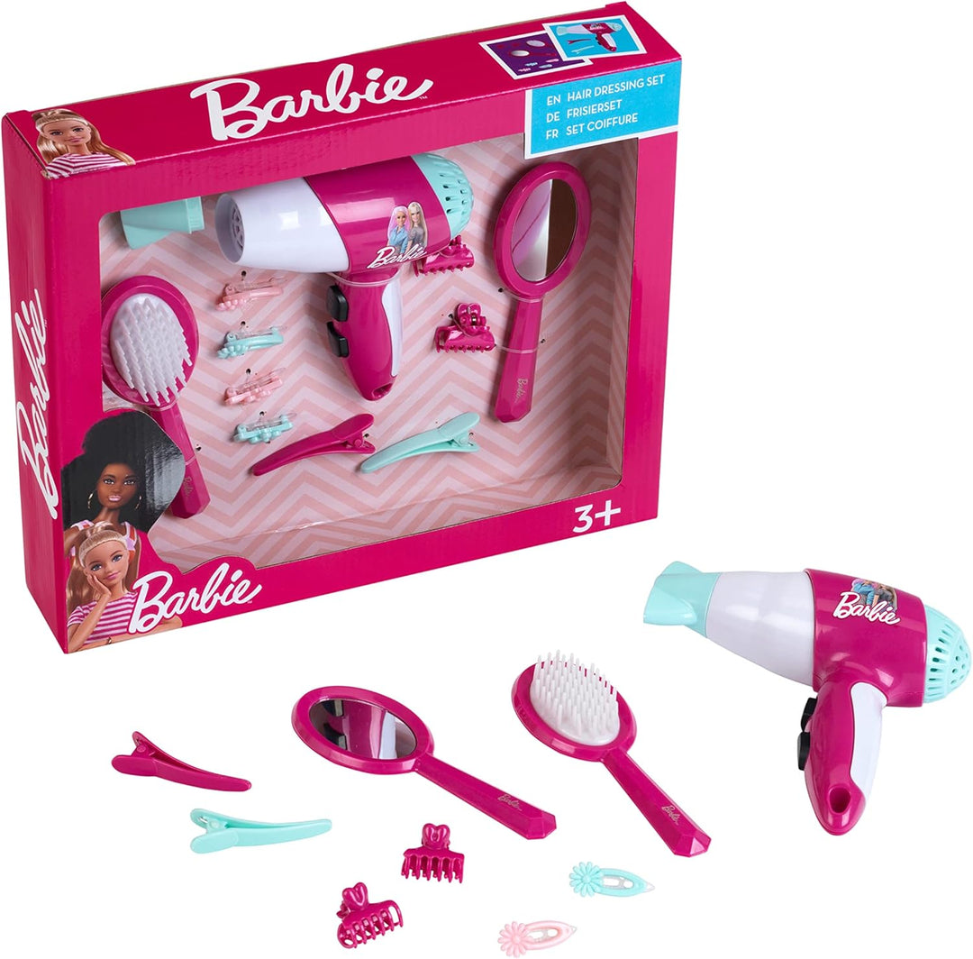 Theo Klein 5790 Barbie Frisier-Set I Zubehör und Accessoires im Barbie-Look I Inkl. Kinder-Föhn mit