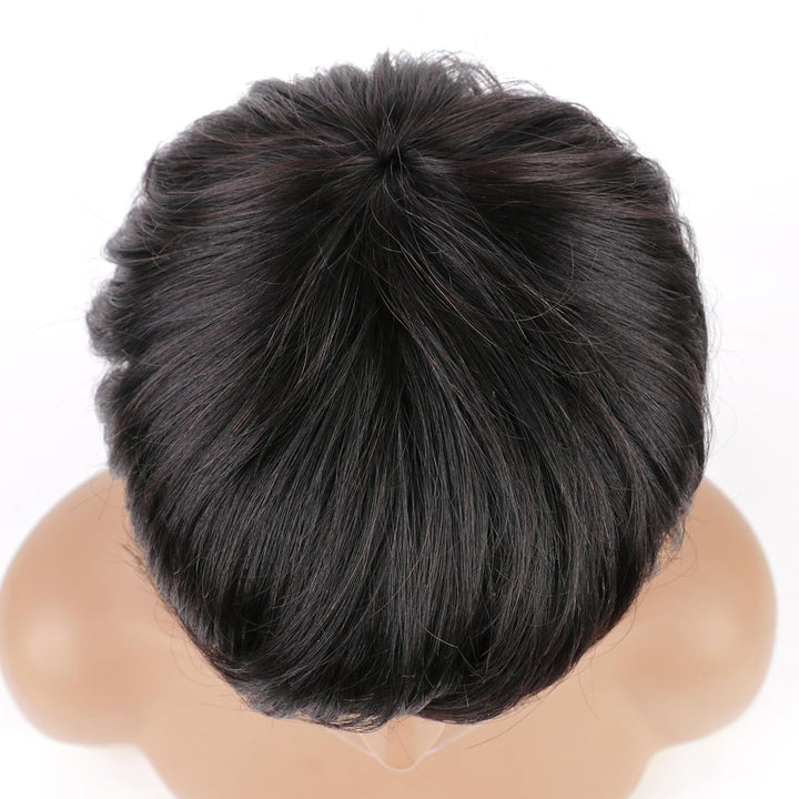 Huarisi Short Layered Pixie Cut Wig with Bangs Human Hair for Black Women Glueless Bob Wigs None Lac