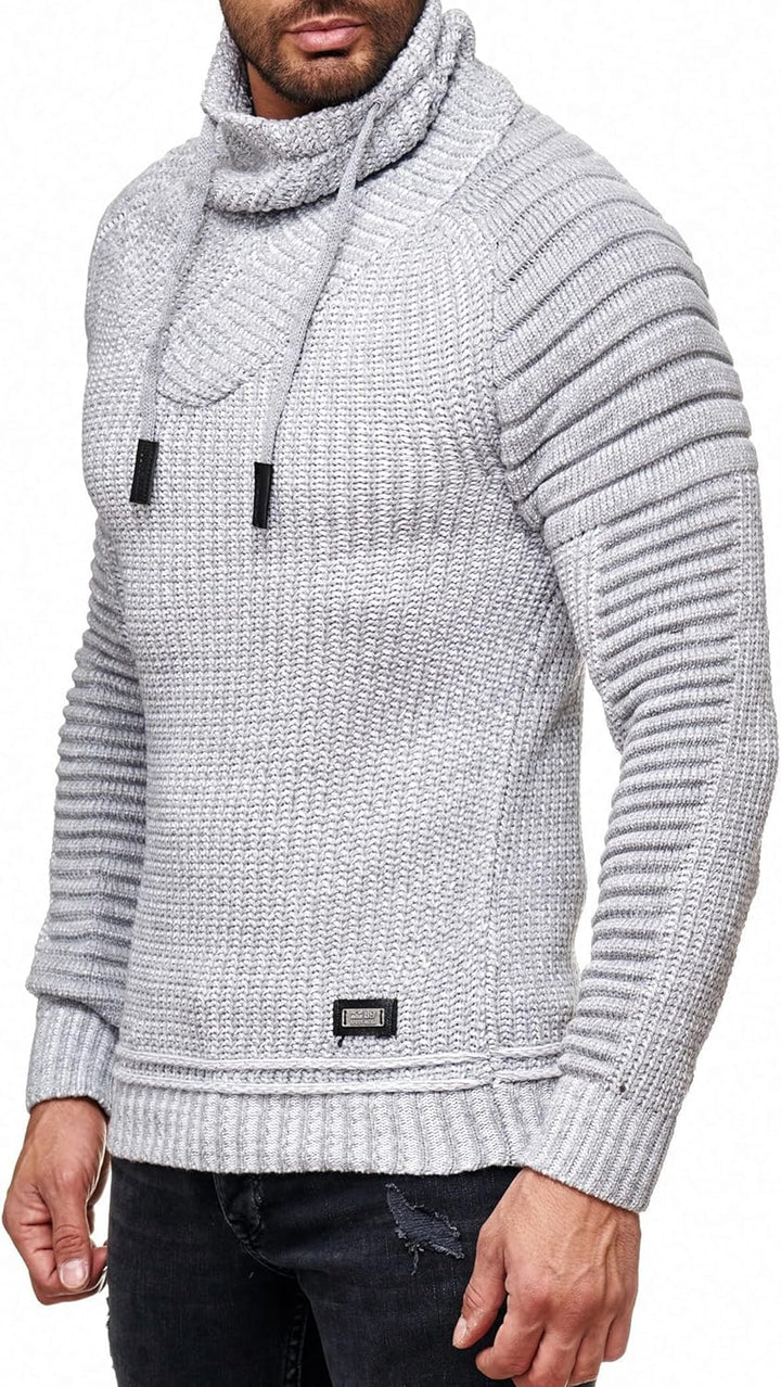 Subliminal Mode Herren Pullover aus grobem Strick mit Schalkragen BX292 S 293 Grau, S 293 Grau