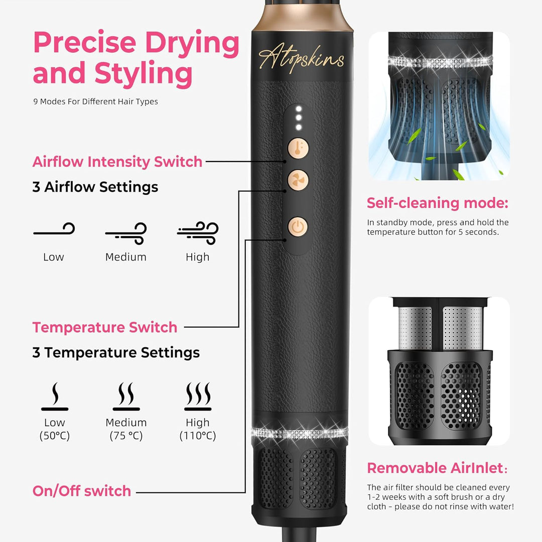 Atopskins 7 in 1 Air Styler, Pro Haarstyler Set, 110000 U/Min Föhn mit Diffusor, 1400W Hair Dryer, H