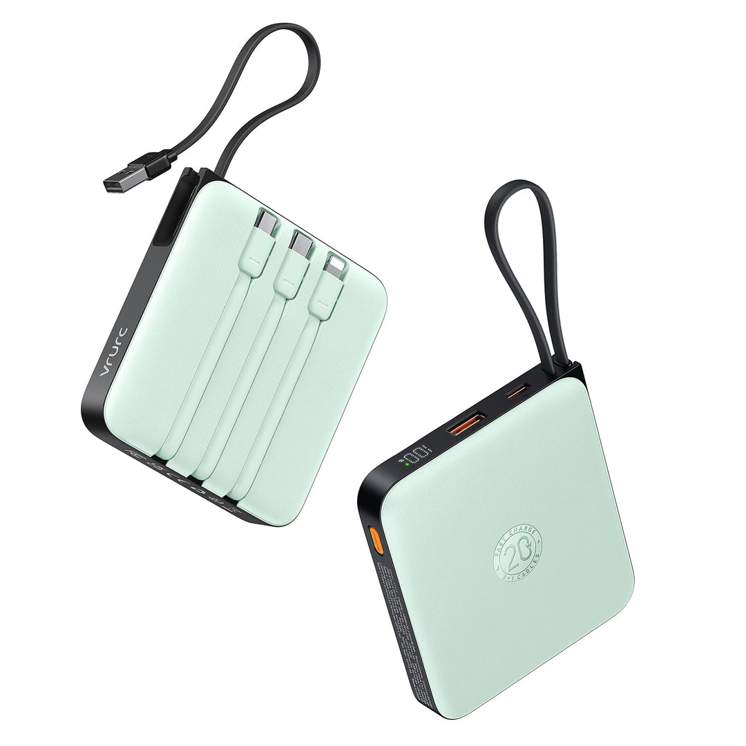 VRURC Power Bank 20000mAh mit Kabel Klein USB C Powerbank Schnelles Aufladen Mini Tragbares Ladegerä